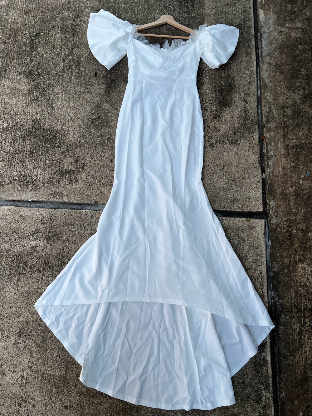 White Off-Shoulder Puff Sleeve Maxi Dress